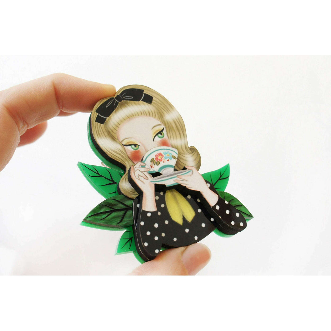 Girl Drinking Tea Brooch by Laliblue