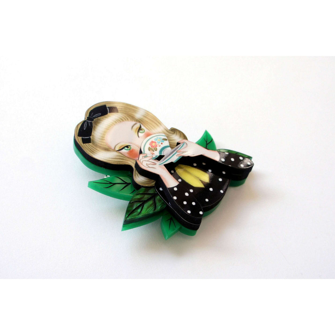 Girl Drinking Tea Brooch by Laliblue