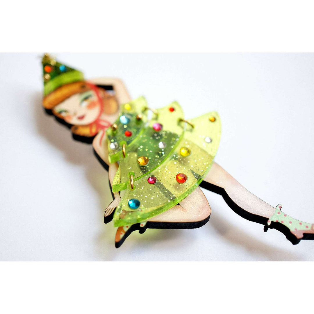 Girl with Christmas Postcards Brooch by Laliblue