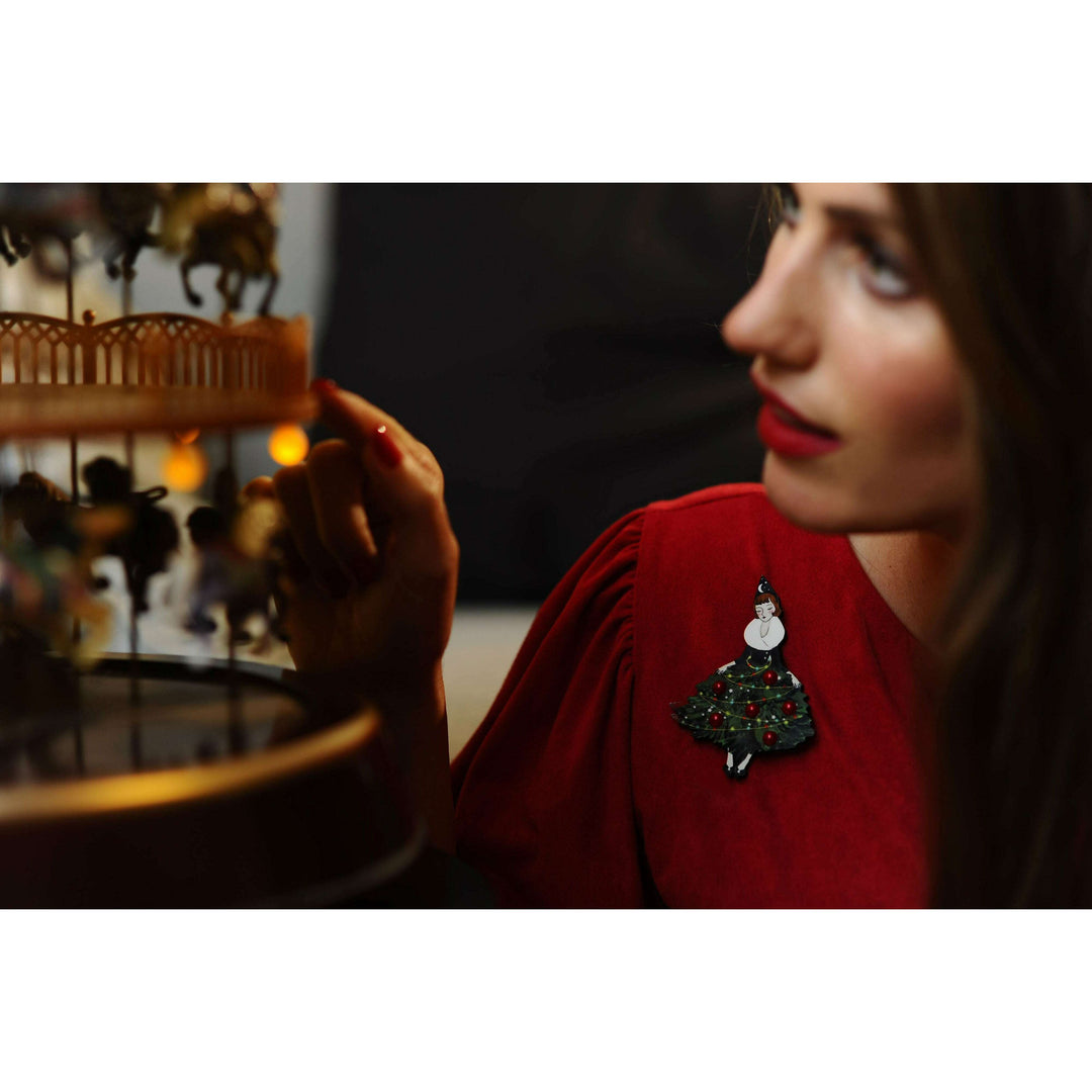 Girl with Christmas Tree Dress Brooch by Laliblue