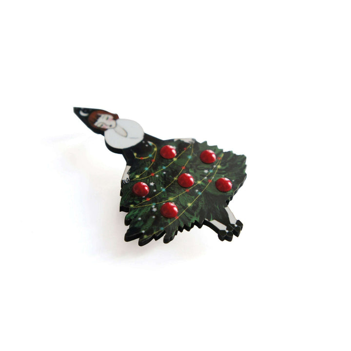 Girl with Christmas Tree Dress Brooch by Laliblue