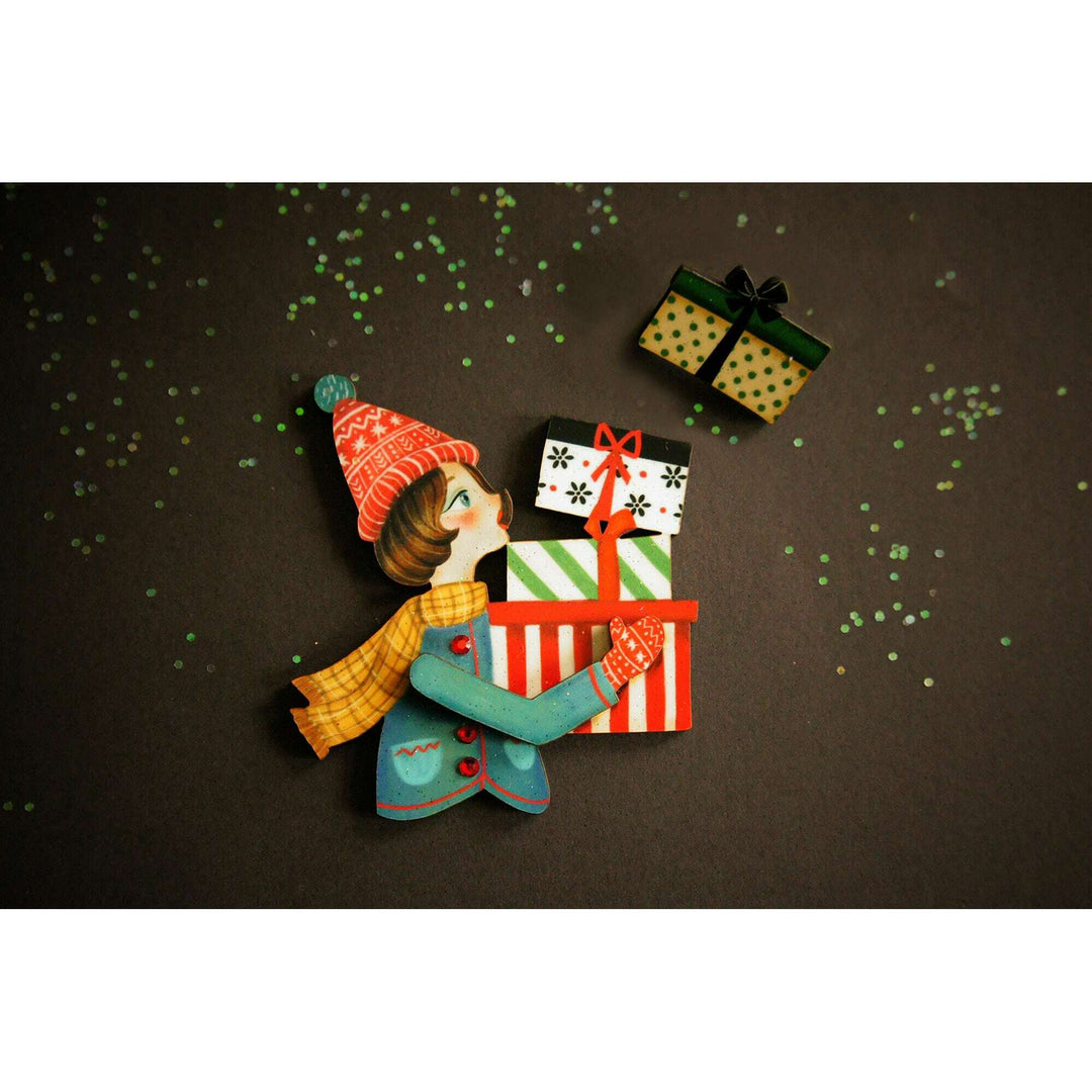 Girl with Gifts Brooch by Laliblue