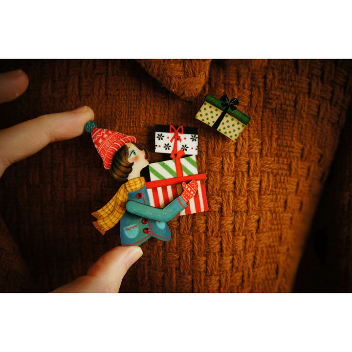Girl with Gifts Brooch by Laliblue