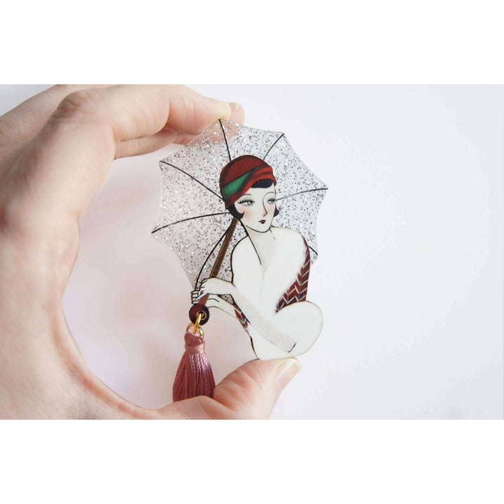 Girl with Umbrella Brooch by Laliblue