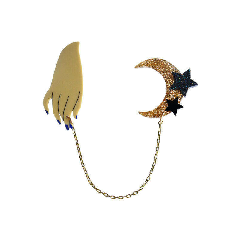 Hand and Moon Double brooch by Laliblue