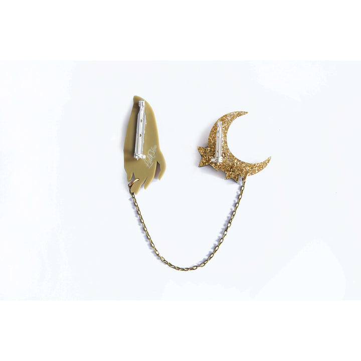 Hand and Moon Double brooch by Laliblue