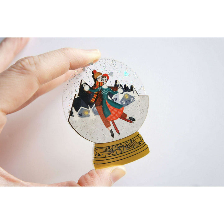 Ice Skating Snow Globe Brooch