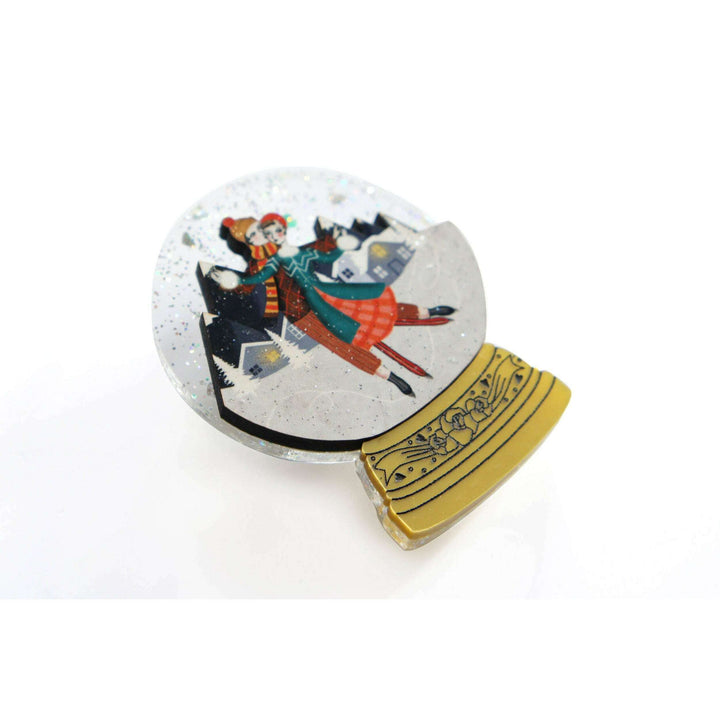 Ice Skating Snow Globe Brooch