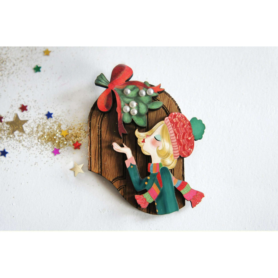 Kiss Me Under the Mistletoe Brooch by Laliblue