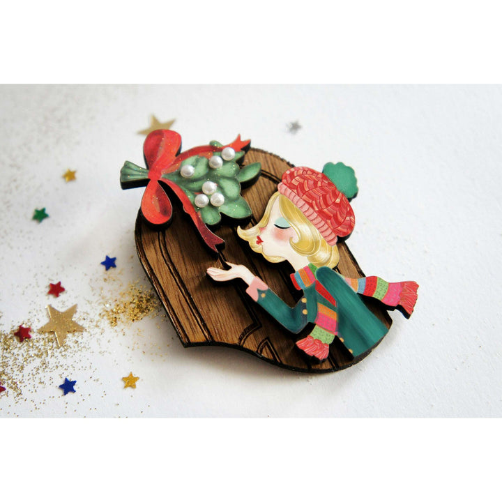 Kiss Me Under the Mistletoe Brooch by Laliblue