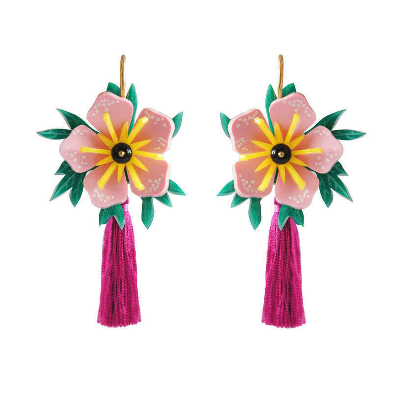 Pink Tropical Flower Earrings by Laliblue