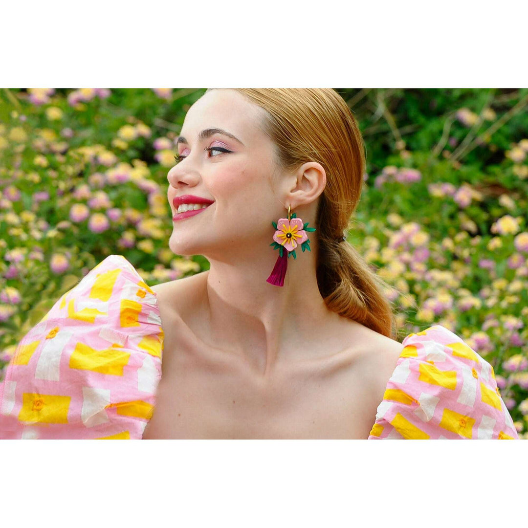 Pink Tropical Flower Earrings by Laliblue