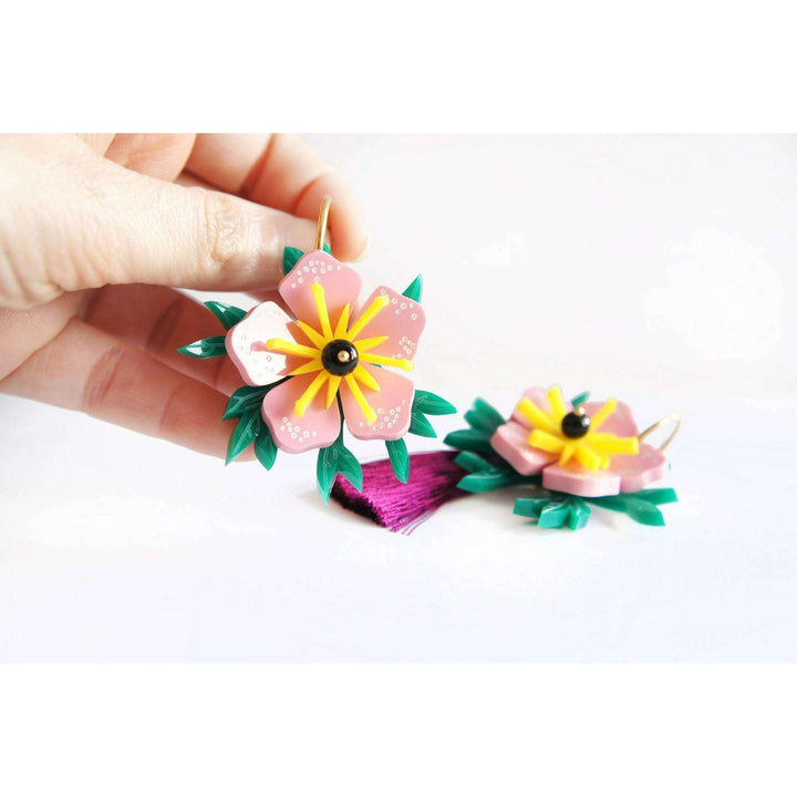 Pink Tropical Flower Earrings by Laliblue
