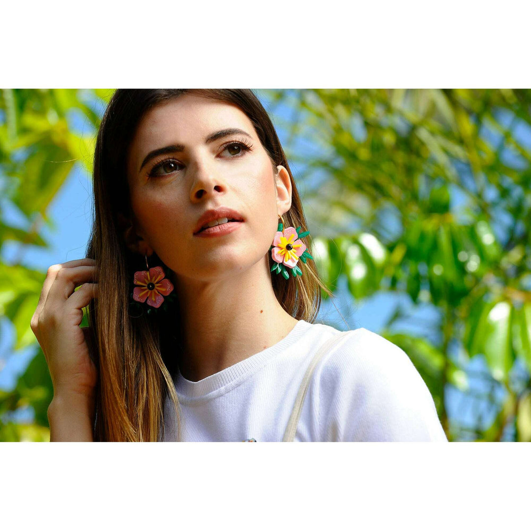 Pink Tropical Flower Earrings by Laliblue