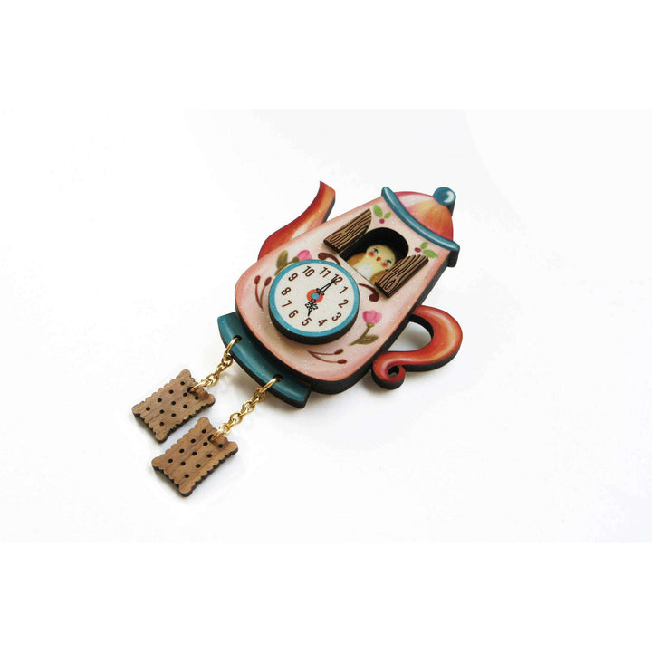 Teapot Clock Brooch by Laliblue