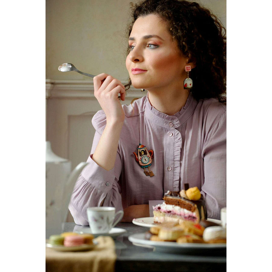 Teapot Clock Brooch by Laliblue