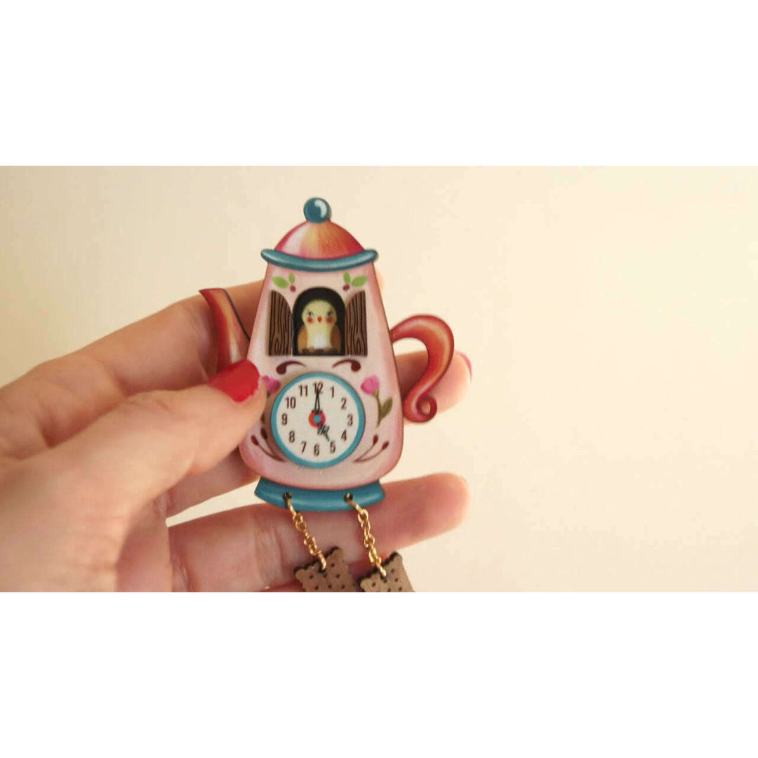 Teapot Clock Brooch by Laliblue