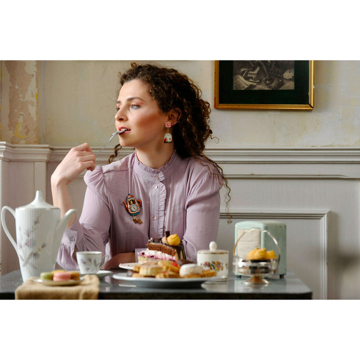 Teapot Clock Brooch by Laliblue