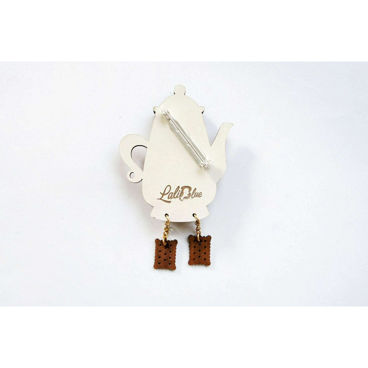 Teapot Clock Brooch by Laliblue