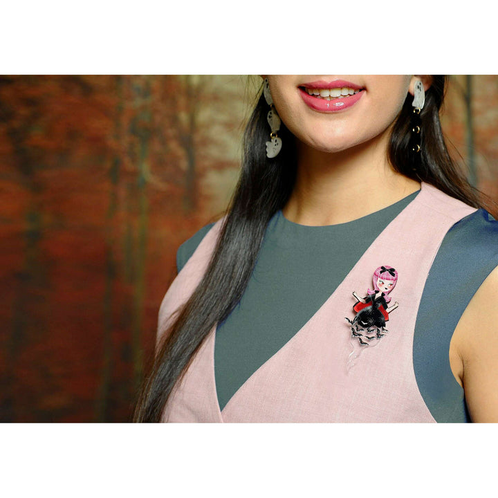 Vampiress With Bats Brooch by Laliblue