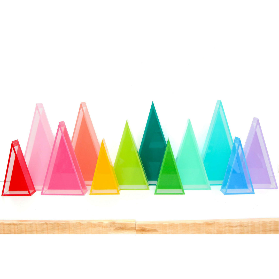 Lavender, Coral, and Yellow Set Acrylic Triangle Christmas Tree Decorations