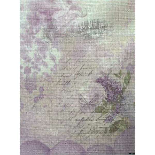 Lavender Letters Designer Printed AIDA Fabric. Canvas for embroidery with an applied background  KF-1363A