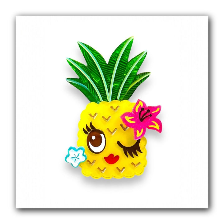 Pucker Up Pineapple Brooch by Miss Fluff x Lipstick & Chrome — Tropical Glitter Fruit Pin