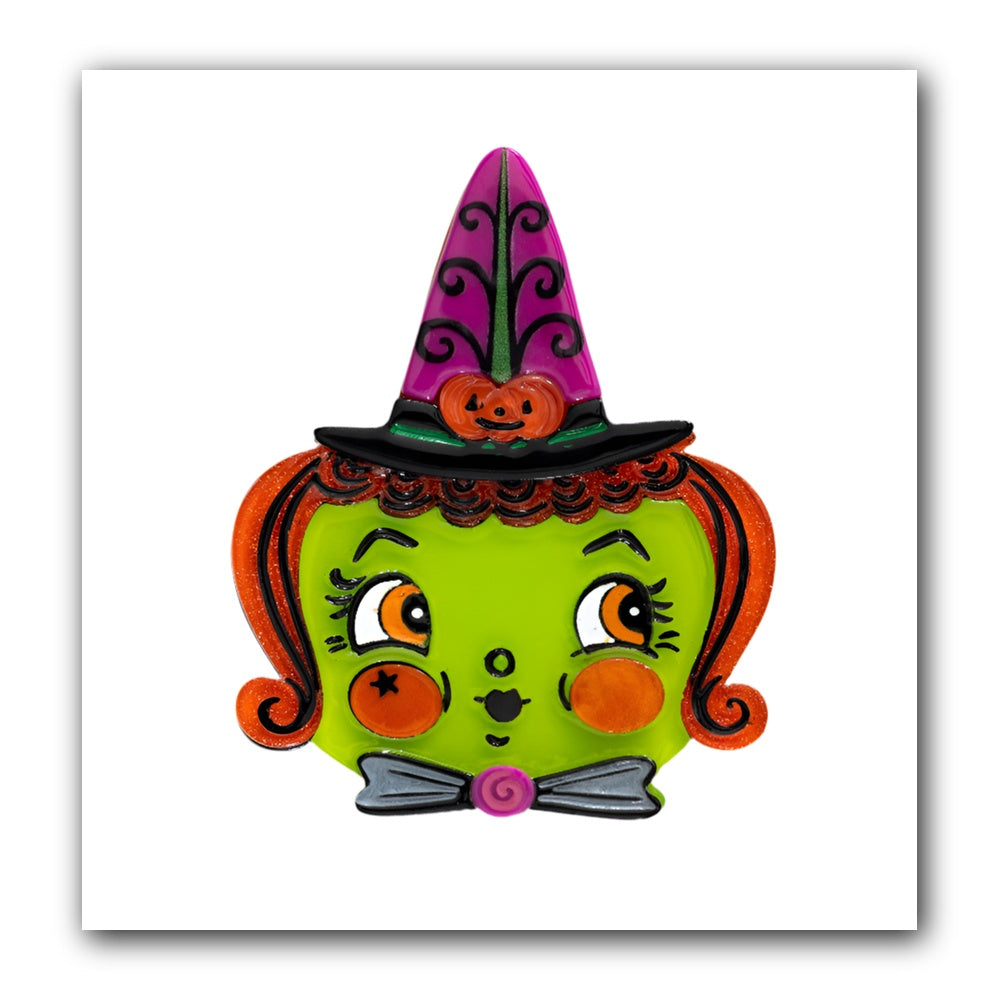 Hagatha Witch Brooch by Lipstick & Chrome — Vintage Halloween Witch Acrylic Pin
