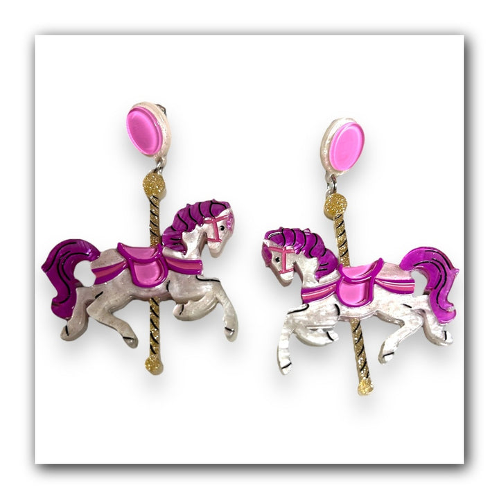 Funfair Carousel Horse Acrylic Earrings by Lipstick & Chrome x Makokot — Vintage Carousel Drop Earrings