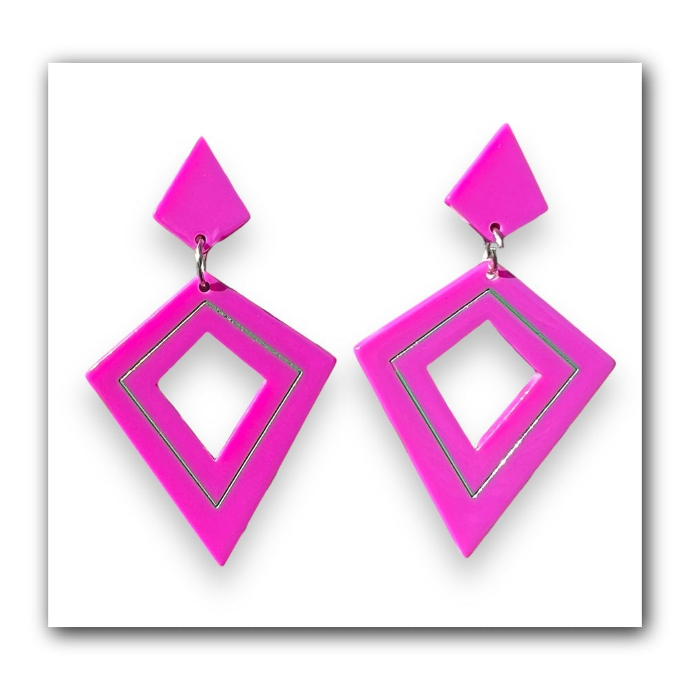 Retro Diamond Dangle Earrings PLUM by Lipstick & Chrome — Vintage Statement Drop Earrings