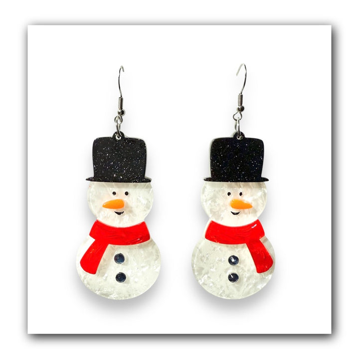 Frosty Friends Earrings by Lipstick & Chrome — Snowman Holiday Drop Earrings