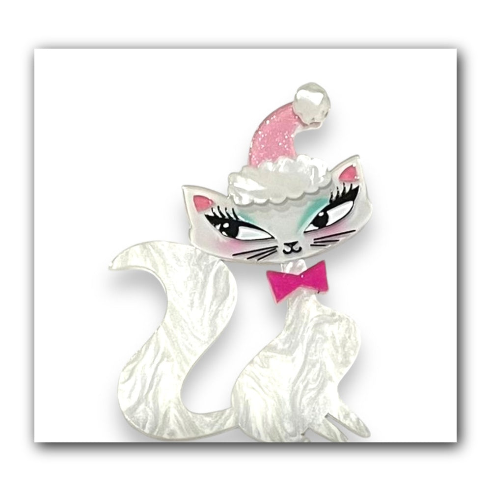 Swanky Pinkmas Kitty Brooch by Miss Fluff x Lipstick & Chrome — Pink Christmas Cat Pin