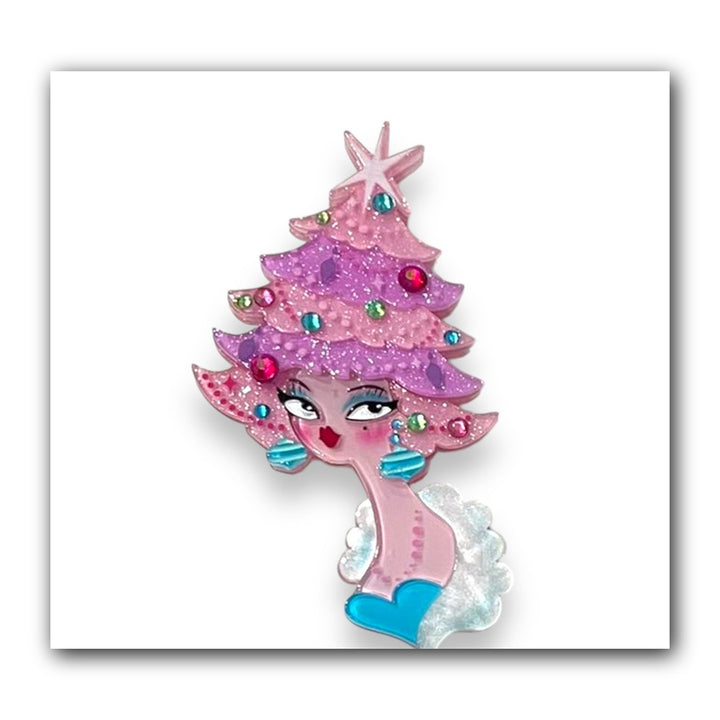 Pinkmas Glam Brooch by Miss Fluff x Lipstick & Chrome — Pink Christmas Tree Pin
