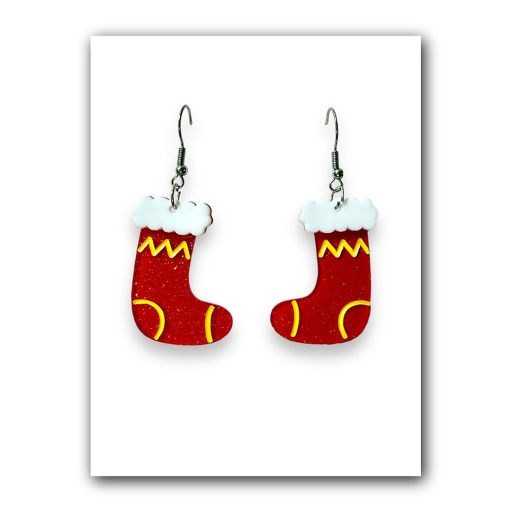 Christmas Stocking Drop Earrings by Lipstick & Chrome — Retro Holiday Stocking Earrings