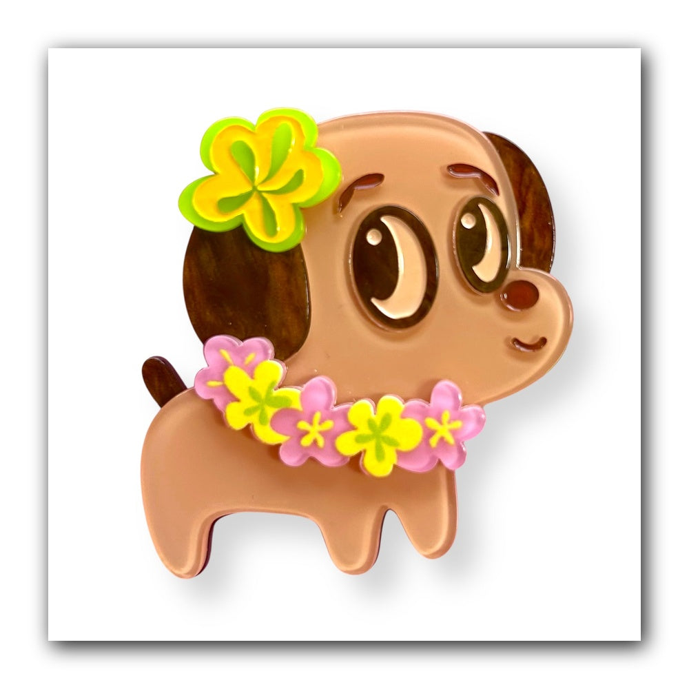 Polynesian Pup Mini Brooch by Miss Fluff x Lipstick & Chrome — Tiki Dog Pin