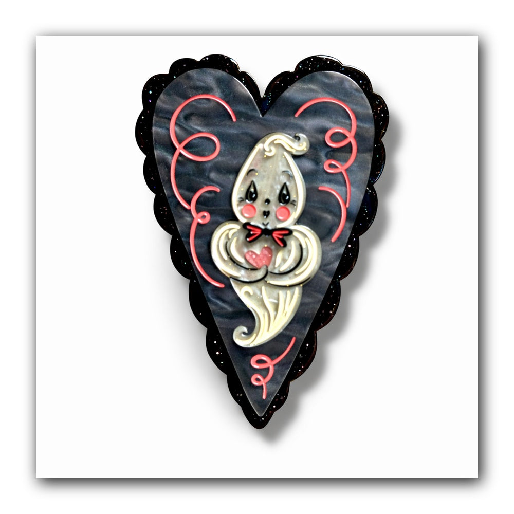 Haunted Heart Brooch by Johanna Parker x Lipstick & Chrome — Folk Art Valentine's Ghost Pin