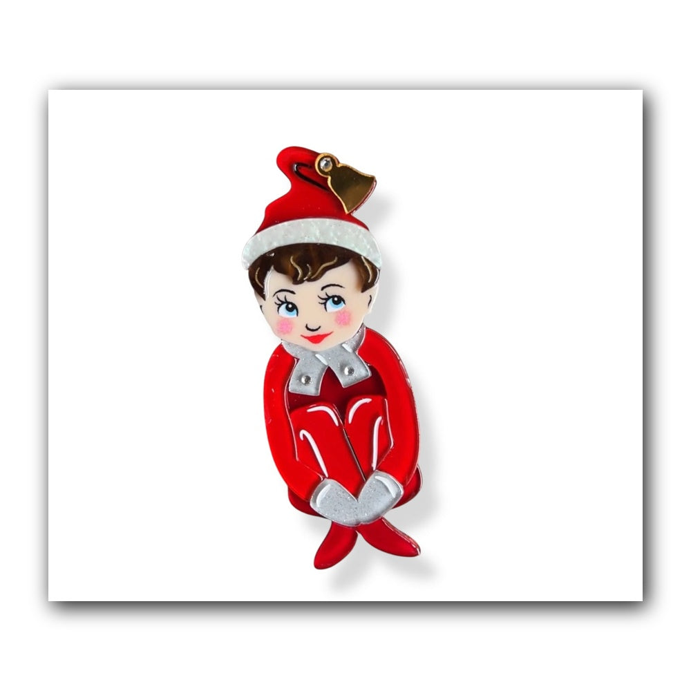 Merry Mischief Brooch by 50's Vintage Dame x Lipstick & Chrome — Retro Christmas Elf Pin