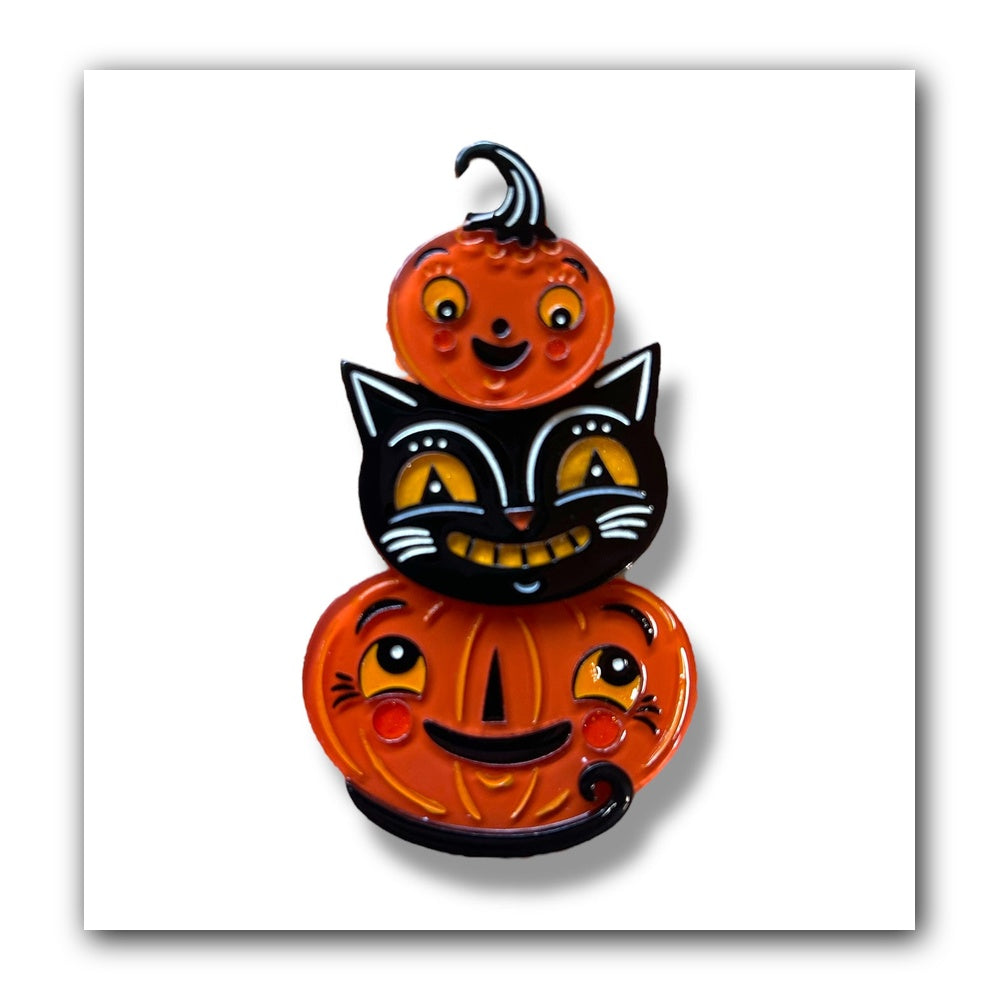 Jolly Jack Pumpkin Stack Brooch by Johanna Parker x Lipstick & Chrome — Folk Art Halloween Pin