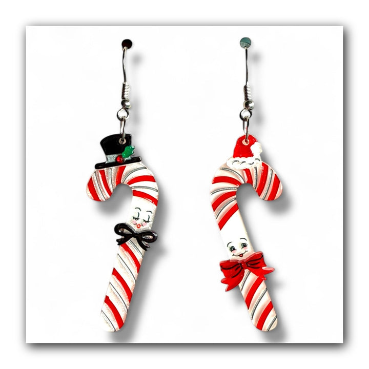 Candy Cane Couple Earrings by 50's Vintage Dame x Lipstick & Chrome — Retro Christmas Drop Earrings