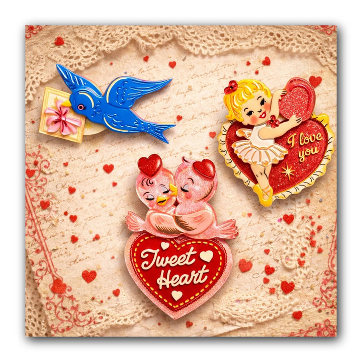 Be My Vintage Valentine Brooch Bundle — Retro Valentine's Day Pin Set by Lipstick & Chrome