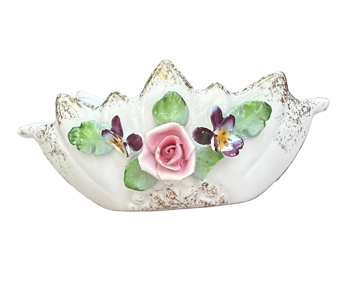 Vintage Lefton rose and pansy trinket dish
