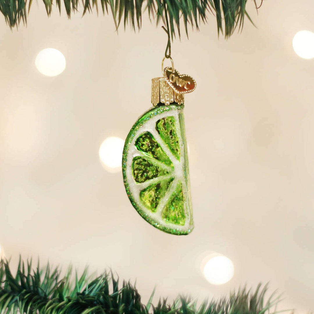 Old World Christmas Lime Slice Blown Glass Ornament