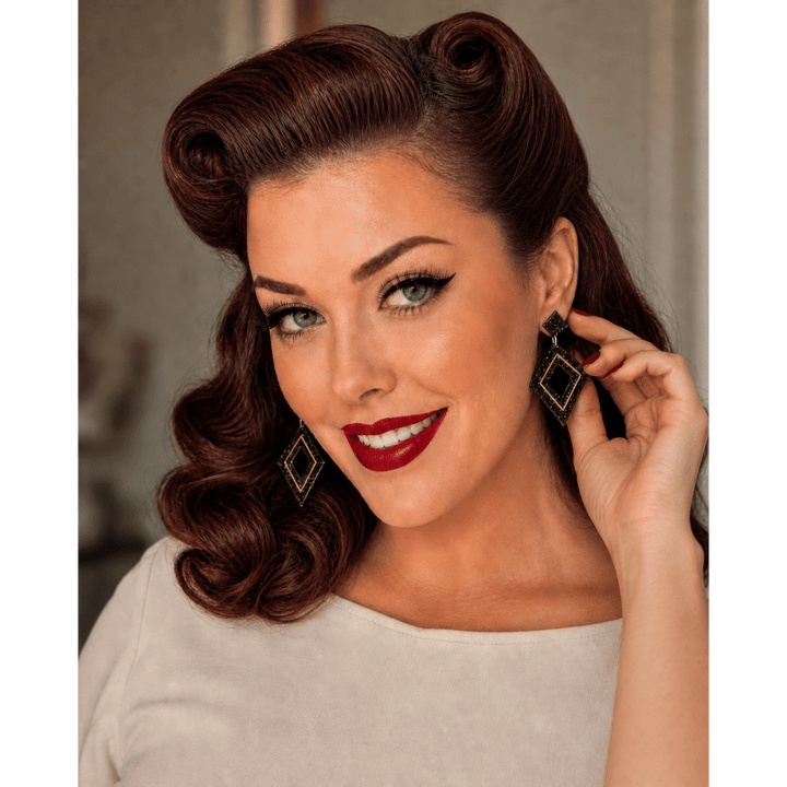 Retro Diamond Dangle Earrings by Lipstick & Chrome — Vintage-Inspired Acrylic Statement Earrings – view 3