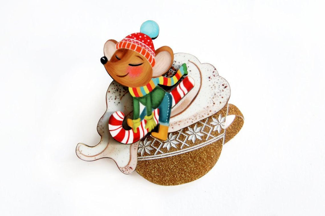 Little Mouse on Cappuccino Cream Brooch by Laliblue - Quirks!