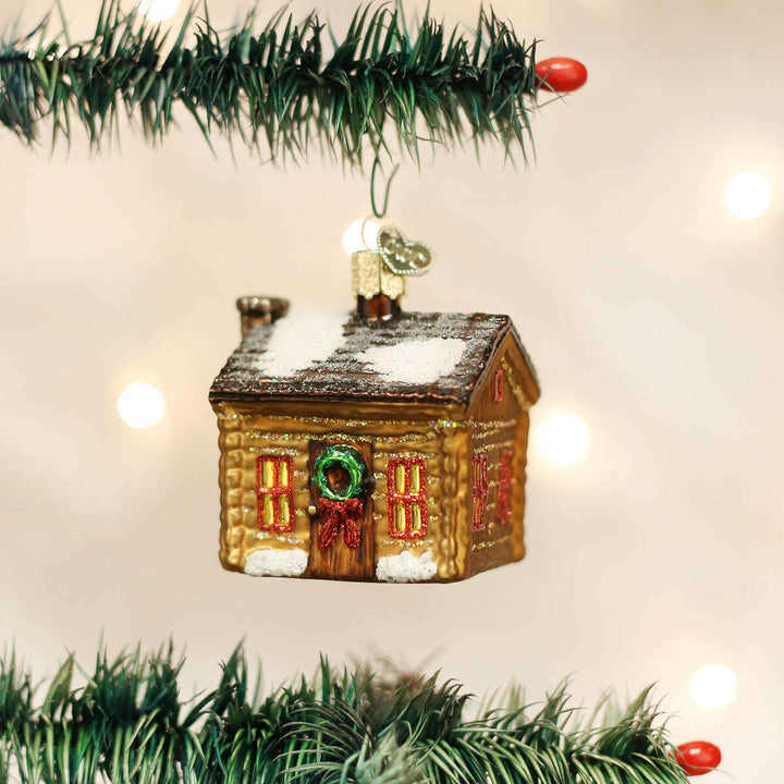 Old World Christmas Log Cabin Blown Glass Ornament