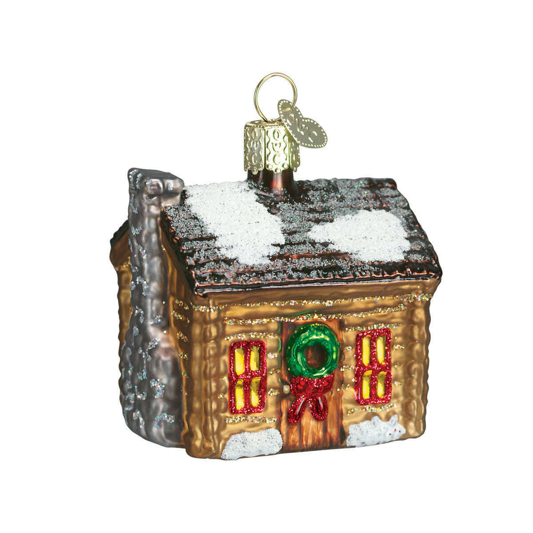 Old World Christmas Log Cabin Blown Glass Ornament