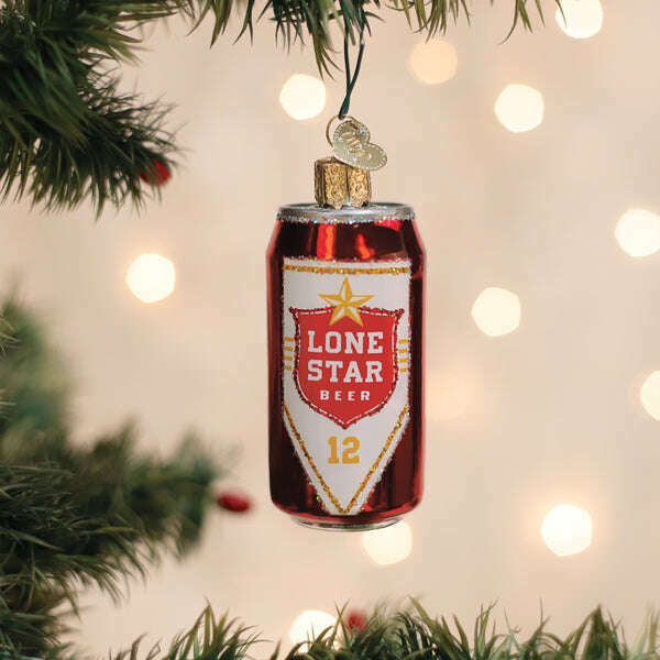 Old World Christmas Lone Star Beer Can Blown Glass Ornament