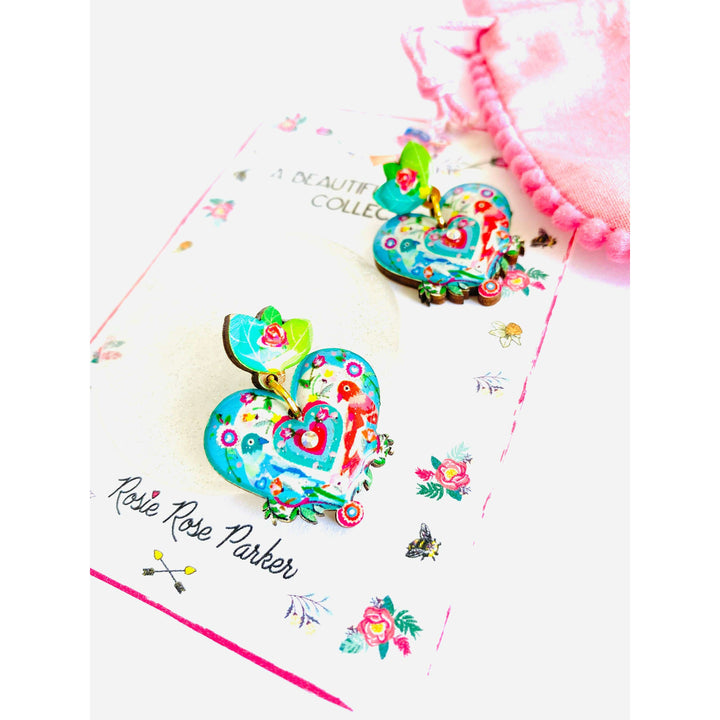 Love Bird Heart Shaped Earrings by Rosie Rose Parker