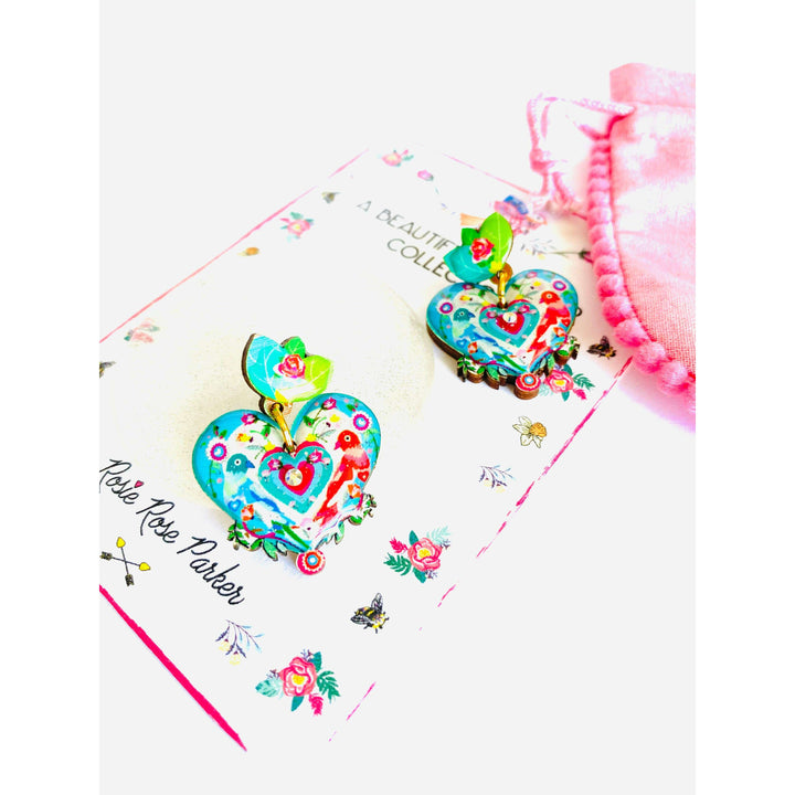 Love Bird Heart Shaped Earrings by Rosie Rose Parker