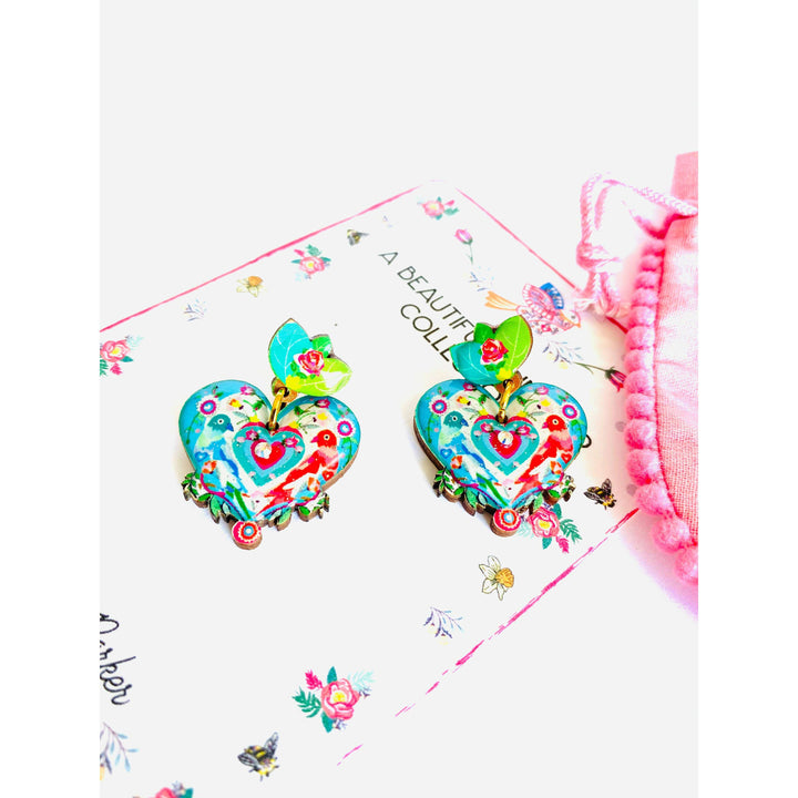 Love Bird Heart Shaped Earrings by Rosie Rose Parker